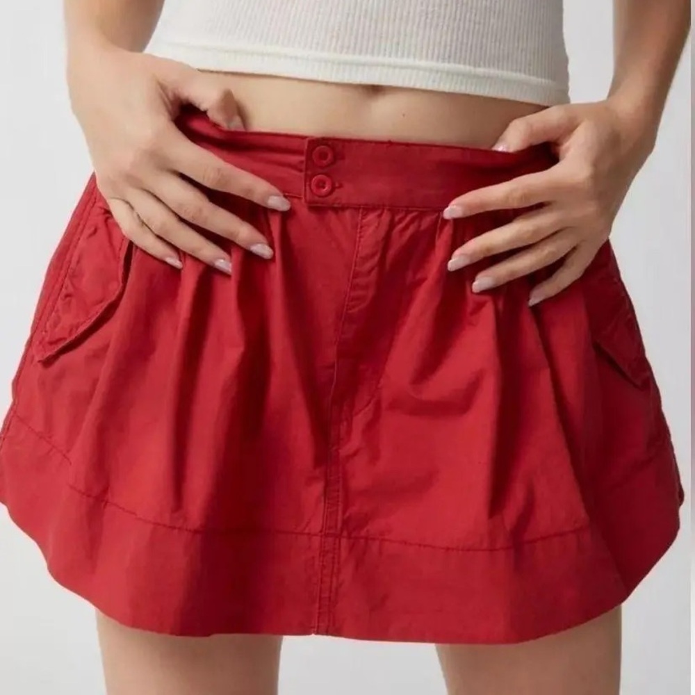 Urban Outfitters T Belle Double-Button Mini Skirt in Red